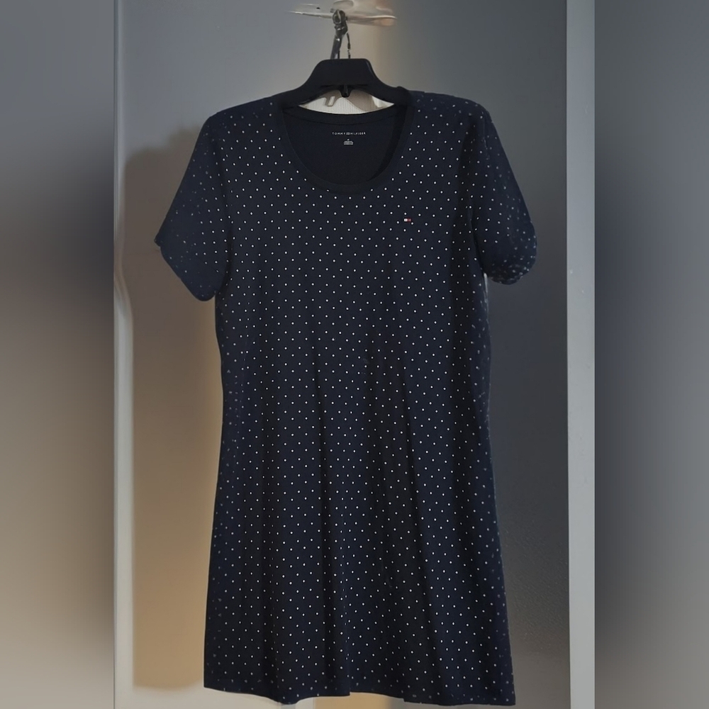 Tommy Hilfiger Mini Dress Navy Polka Dot T-Shirt Dress Size Medium